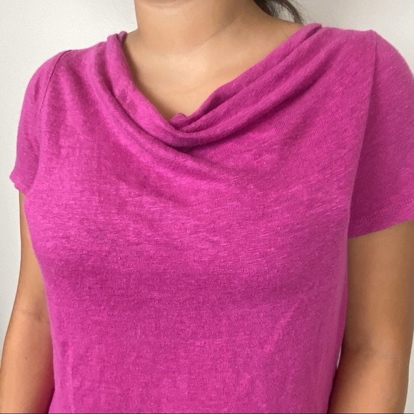 ANTHROPOLOGIE x MAEVE FUCHSIA HORIZON LINEN BACK TWIST DRAPE TEE SIZE LARGE - Picture 4 of 14